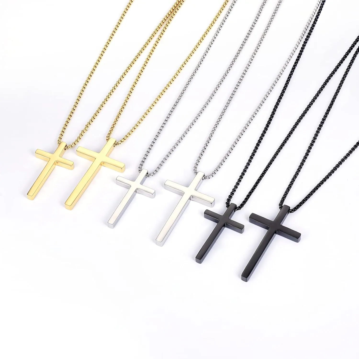 Cross Necklace for Men, Stainless Steel Pendant Box Chain Jewelry, Christmas Stocking Stuffers, Christian Baptism Birthday Boys Ideas Gifts