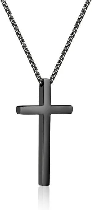 Cross Necklace for Men, Stainless Steel Pendant Box Chain Jewelry, Christmas Stocking Stuffers, Christian Baptism Birthday Boys Ideas Gifts