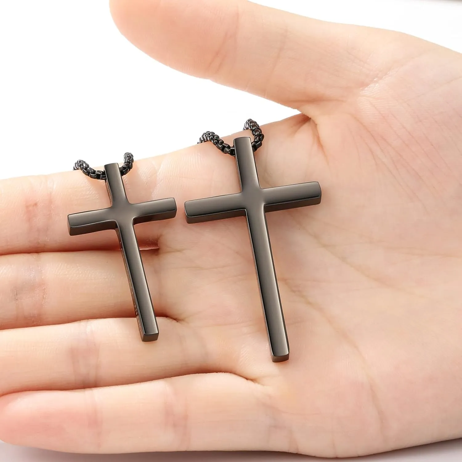Cross Necklace for Men, Stainless Steel Pendant Box Chain Jewelry, Christmas Stocking Stuffers, Christian Baptism Birthday Boys Ideas Gifts