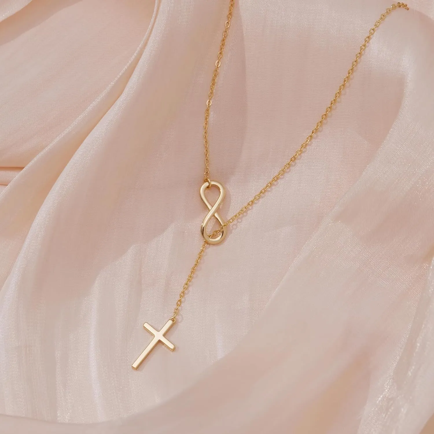 Cross Necklace for Women 14K Gold/Silver Plated Dainty Infinity Long Pendant Charm Necklace Trendy Non Tarnish Waterproof Jewelry Simple Religious Christian Baptism Faith Jewelry Gifts