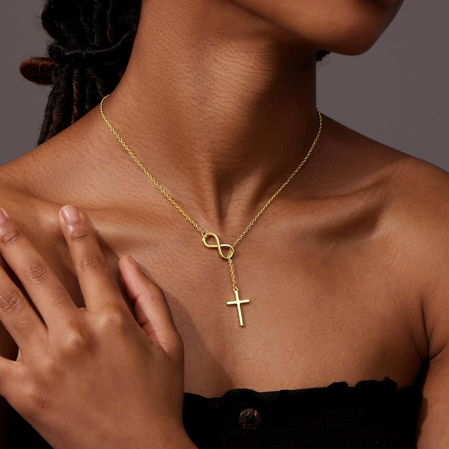 Cross Necklace for Women 14K Gold/Silver Plated Dainty Infinity Long Pendant Charm Necklace Trendy Non Tarnish Waterproof Jewelry Simple Religious Christian Baptism Faith Jewelry Gifts