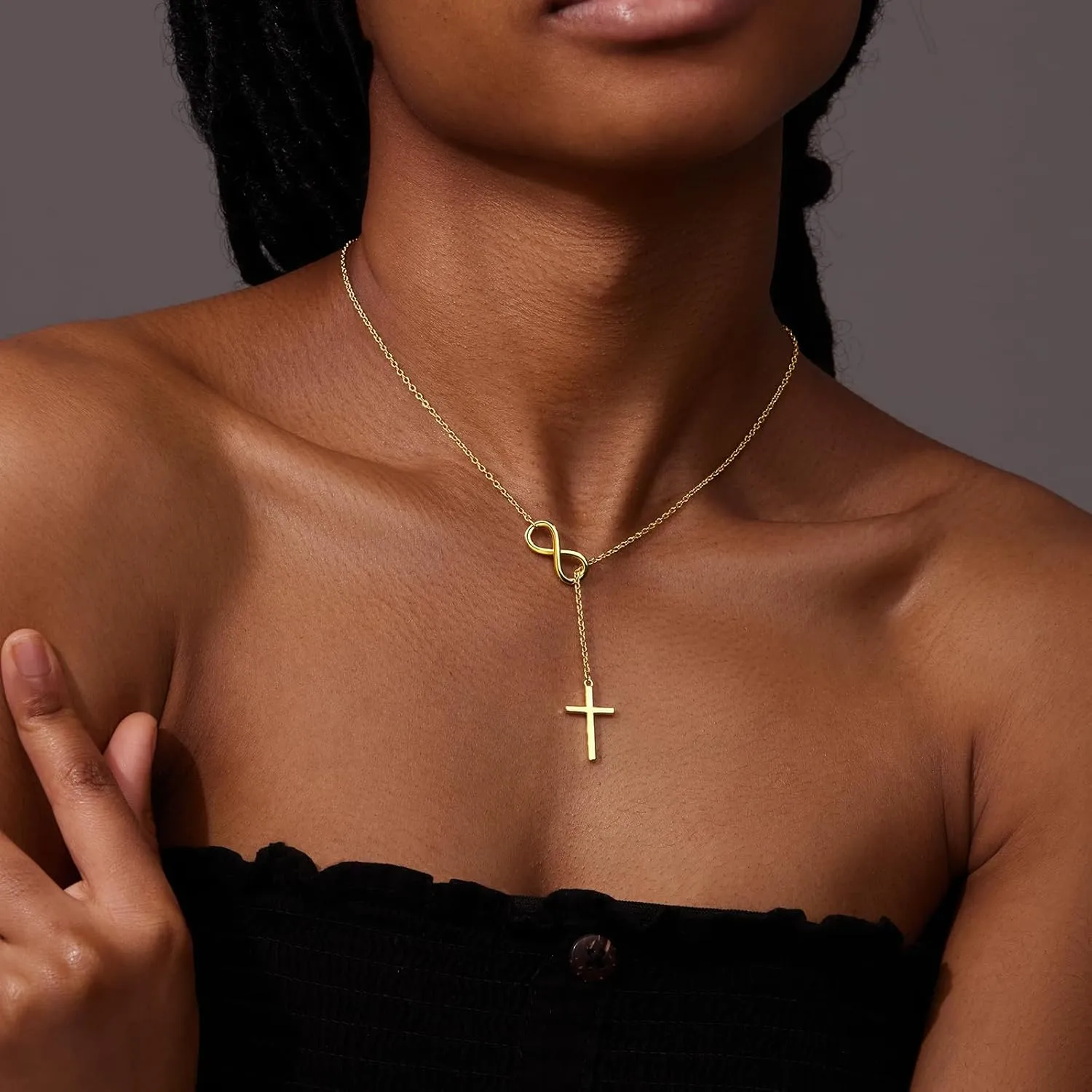 Cross Necklace for Women 14K Gold/Silver Plated Dainty Infinity Long Pendant Charm Necklace Trendy Non Tarnish Waterproof Jewelry Simple Religious Christian Baptism Faith Jewelry Gifts