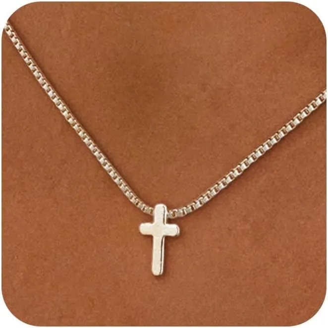 Cross Necklace for Women 14K Gold/Silver Plated Pendant Choker Sideways Cross Necklace Tiny Cute Jewelry Faith Jewelry Religious Minimalist Gift Trendy Charm Chain