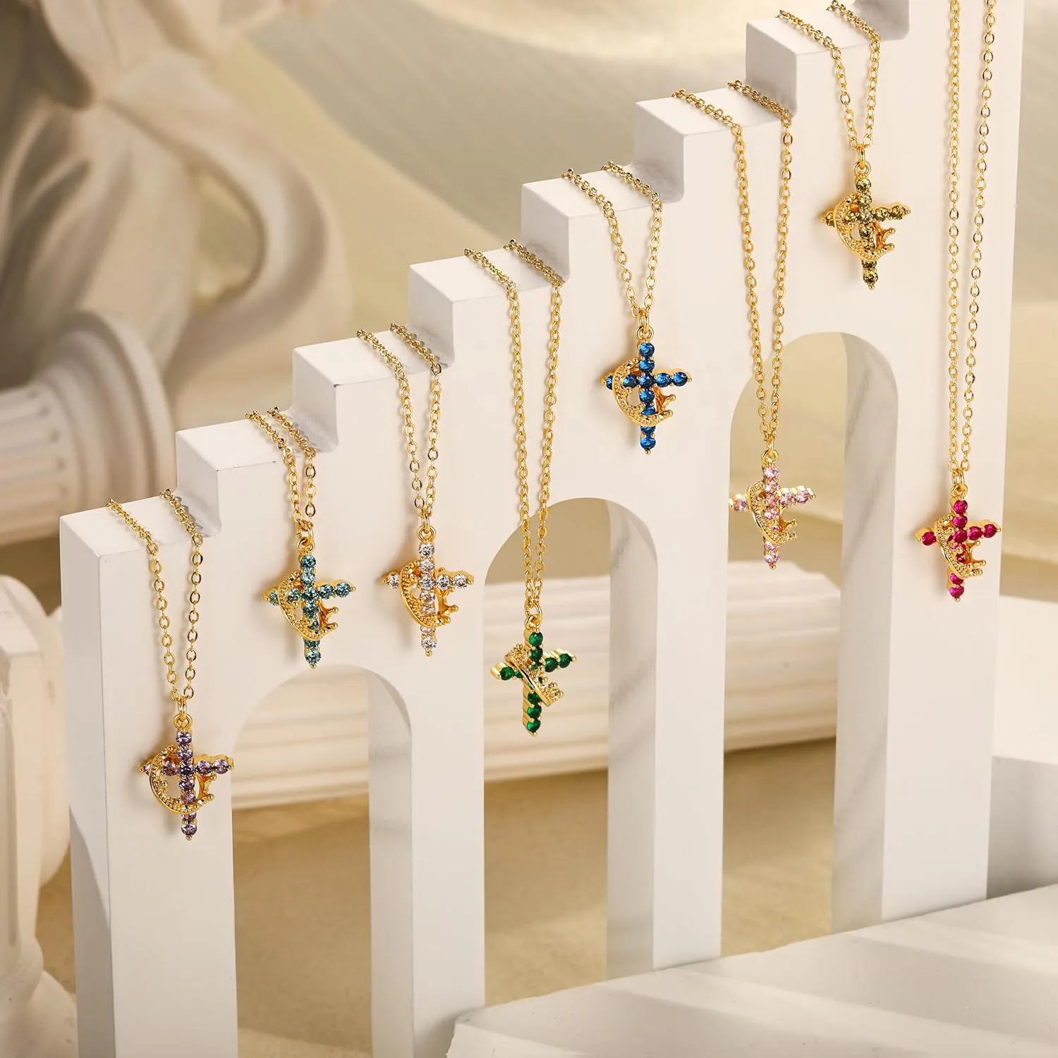 Cross Necklace for Women, Dainty Cross Necklace with Crown Trendy 14K Gold Plated Cubic Zirconia Pendant Necklaces Simple Cute Necklaces Women Jewelry