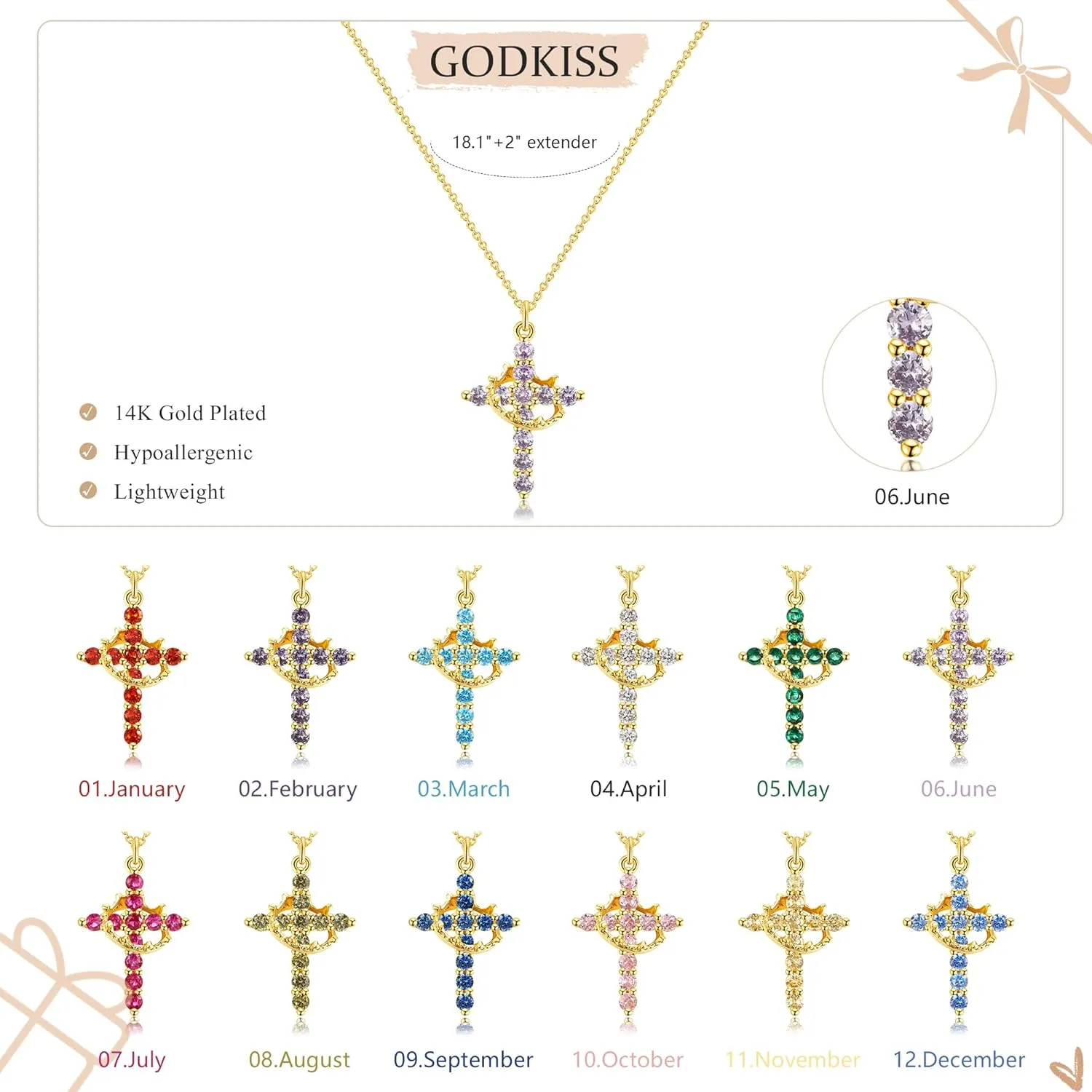 Cross Necklace for Women, Dainty Cross Necklace with Crown Trendy 14K Gold Plated Cubic Zirconia Pendant Necklaces Simple Cute Necklaces Women Jewelry