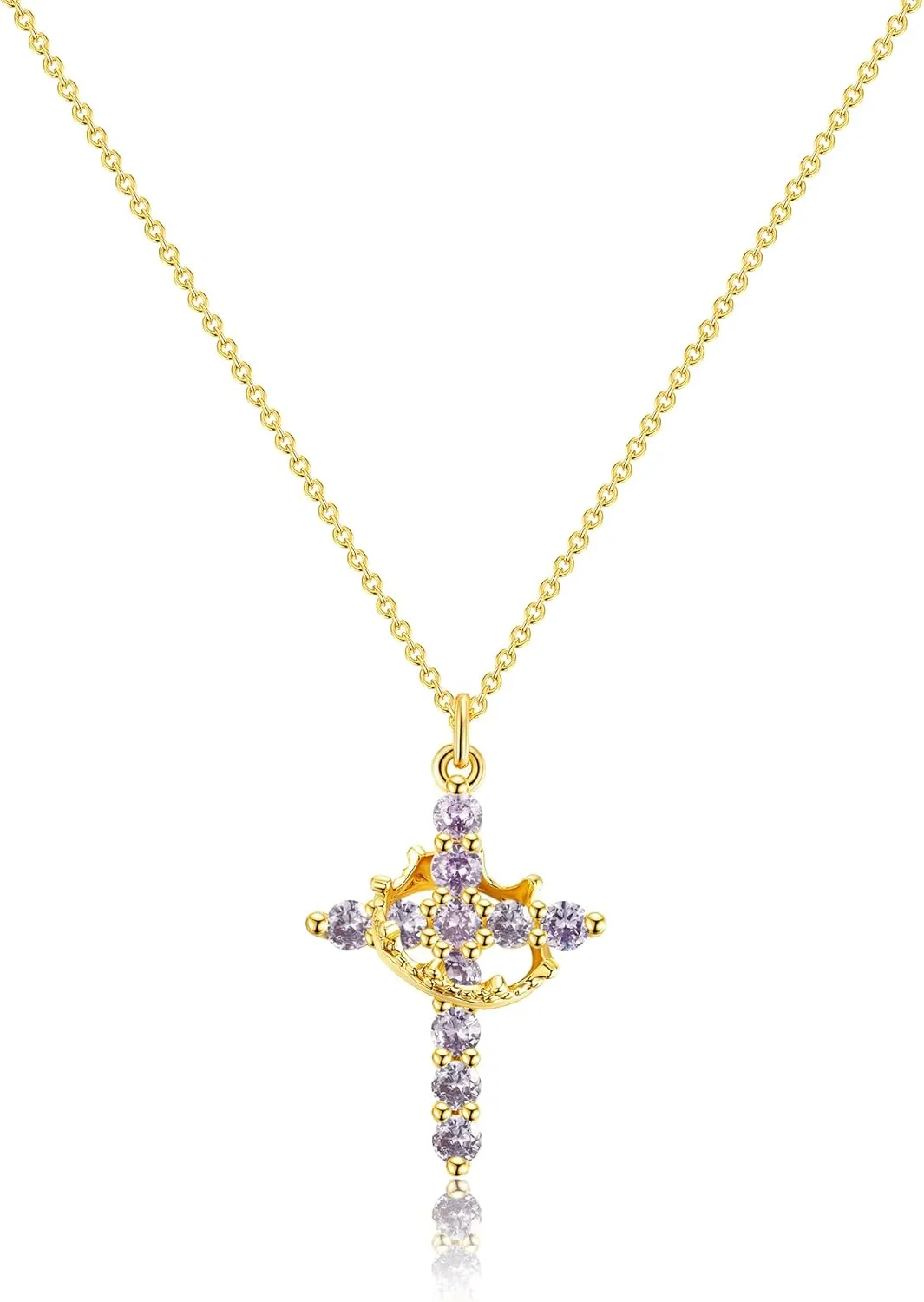 Cross Necklace for Women, Dainty Cross Necklace with Crown Trendy 14K Gold Plated Cubic Zirconia Pendant Necklaces Simple Cute Necklaces Women Jewelry