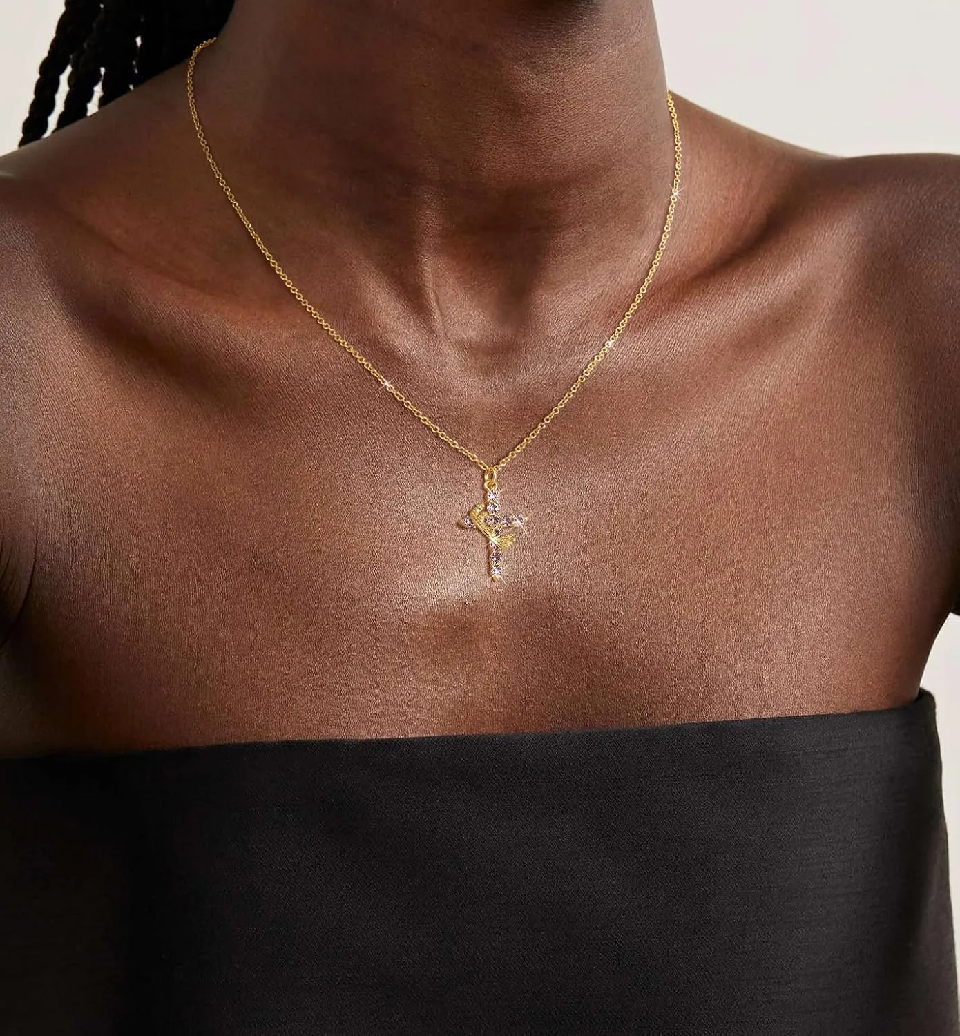 Cross Necklace for Women, Dainty Cross Necklace with Crown Trendy 14K Gold Plated Cubic Zirconia Pendant Necklaces Simple Cute Necklaces Women Jewelry