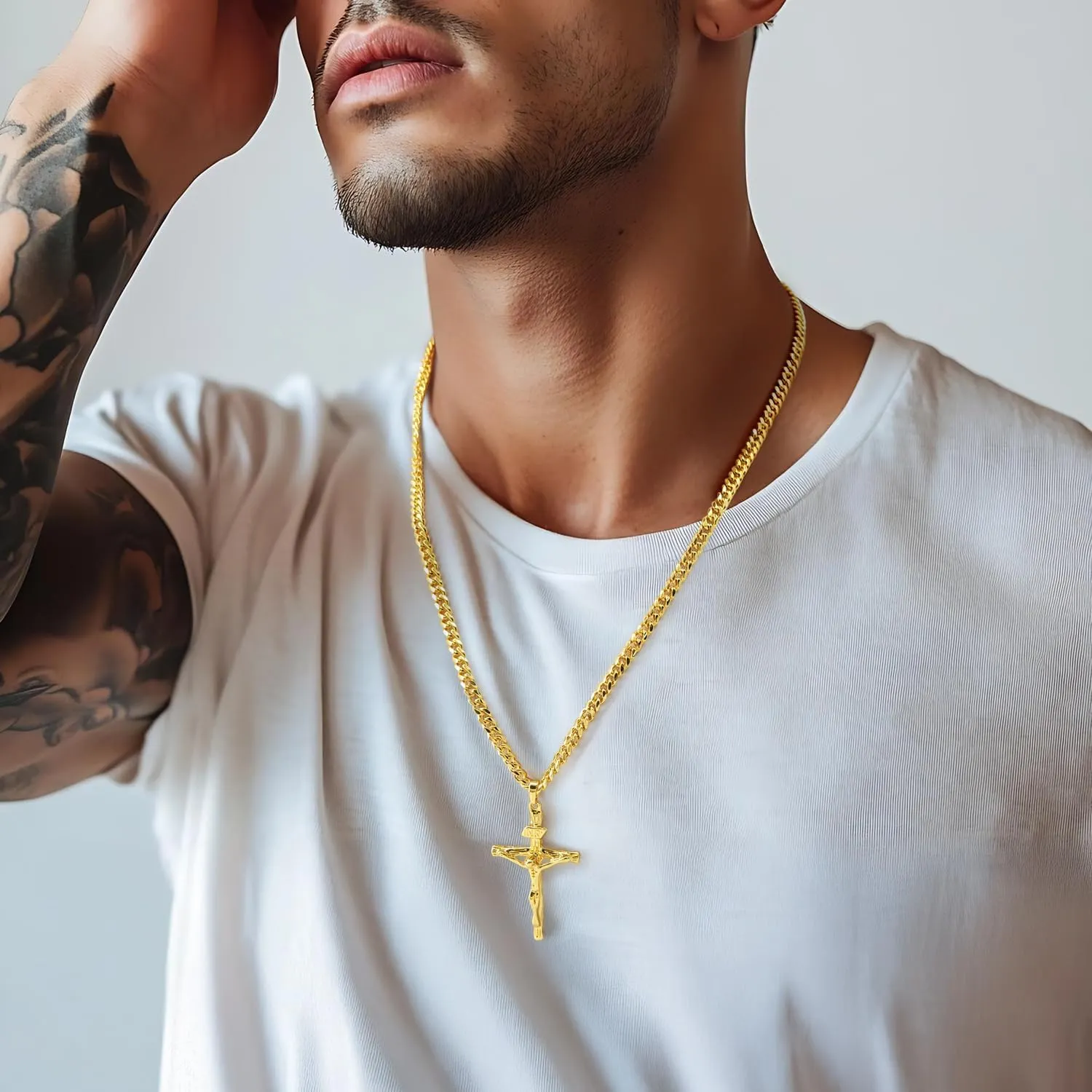 Cross Necklace Gold Cross Necklace for Men Crucifix Necklaces Men Future-Proof Cuban Chain Gold Crosses Chain Pendant for Mens 20/22/24 Inch