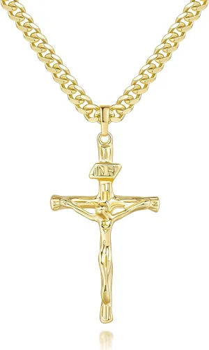 Cross Necklace Gold Cross Necklace for Men Crucifix Necklaces Men Future-Proof Cuban Chain Gold Crosses Chain Pendant for Mens 20/22/24 Inch
