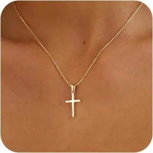 Cross Necklaces for Women, 14k Gold Plated Cross Necklace Cute Cross Peadant Necklace Simple Gold Choker Necklaces for Women Trendy Preppy Gold Jewelry