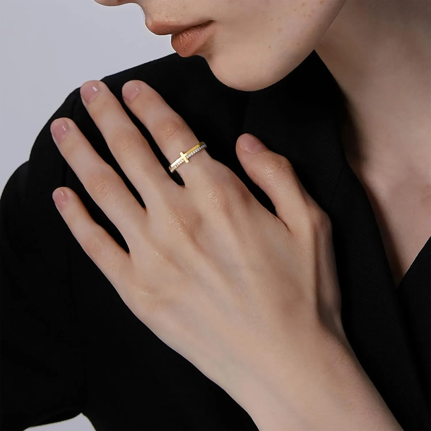 Cross Ring for Women, Pray On It Golden Cross Rings With Engrave Pray, Stackable Zirconia Christian Religious Jewelry Gift for Her