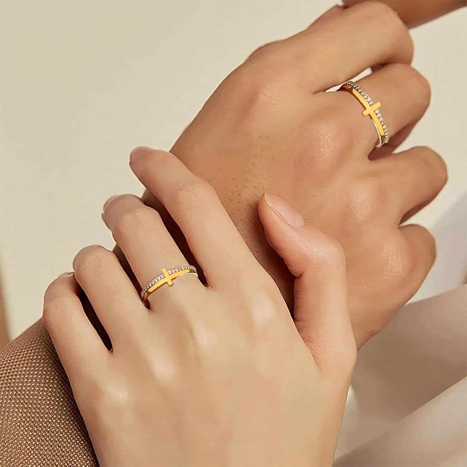 Cross Ring for Women, Pray On It Golden Cross Rings With Engrave Pray, Stackable Zirconia Christian Religious Jewelry Gift for Her