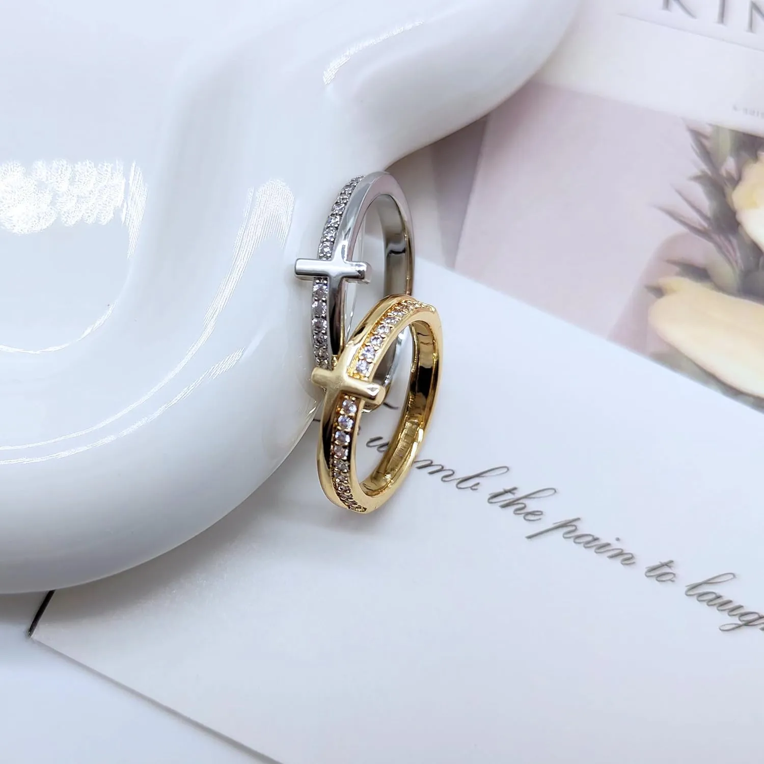 Cross Ring for Women, Pray On It Golden Cross Rings With Engrave Pray, Stackable Zirconia Christian Religious Jewelry Gift for Her