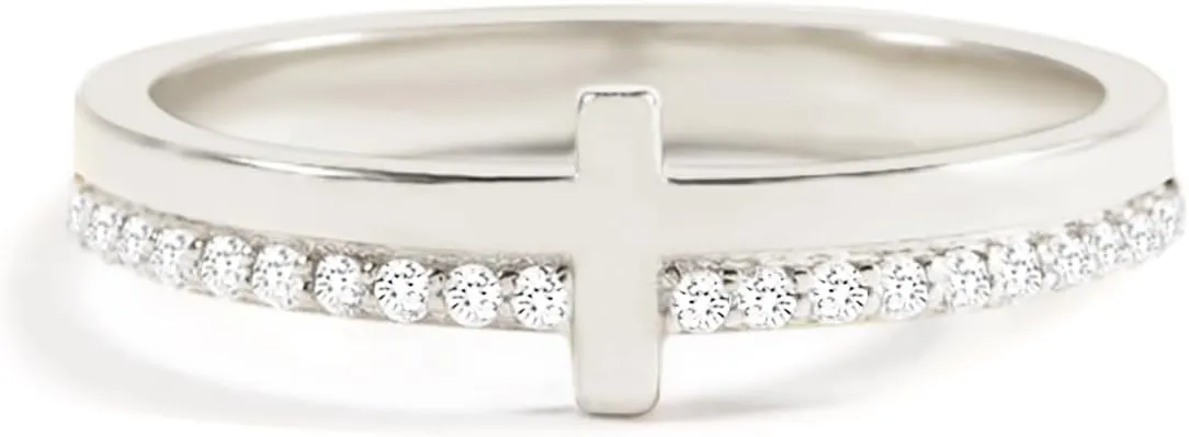 Cross Ring for Women, Pray On It Golden Cross Rings With Engrave Pray, Stackable Zirconia Christian Religious Jewelry Gift for Her