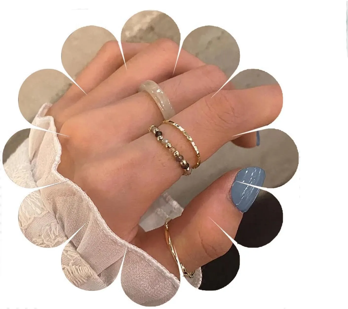 Crystal Beaded Stretch Rings Stretch Bead Stacking Rings Boho Resin Stackable Rings Rice Bead Elastic Rings Handmade Stretch Rings Minimal Rings Set Jewelry for Women
