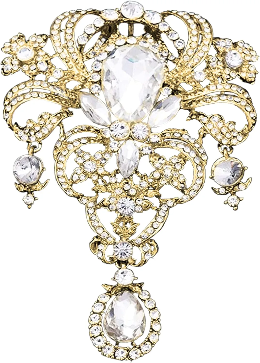 Crystal Teardrop Rhinestone Drop Brooch Pin Clear Broach DIY Wedding Bouquet Embellishment Brooch