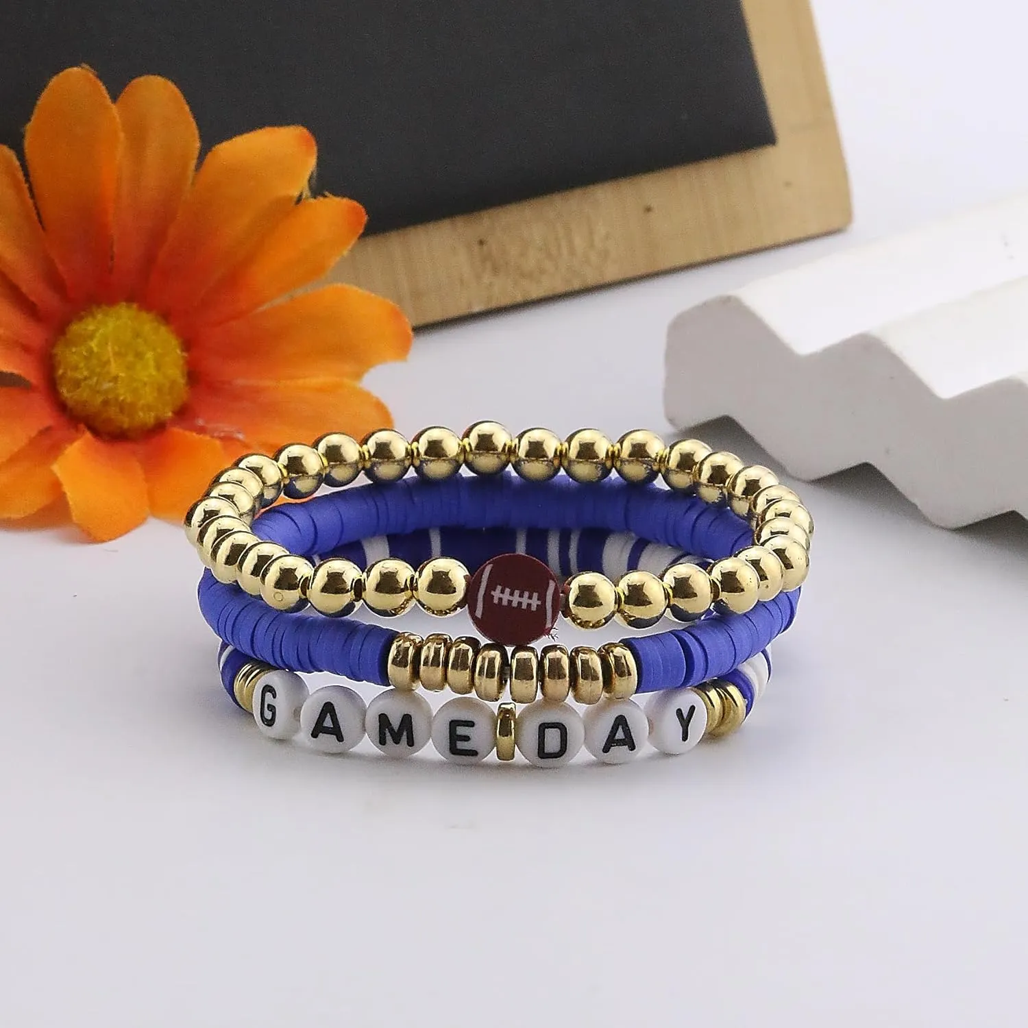 CSIYANJRY99 Game Day Bracelets for Women Football Bracelets Red Black Blue Heishi Clay Beaded Stretch Bracelets Stackable Friendship Bracelet Set Summer Beach Accessories Outfits Jewelry