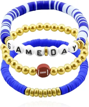 CSIYANJRY99 Game Day Bracelets for Women Football Bracelets Red Black Blue Heishi Clay Beaded Stretch Bracelets Stackable Friendship Bracelet Set Summer Beach Accessories Outfits Jewelry