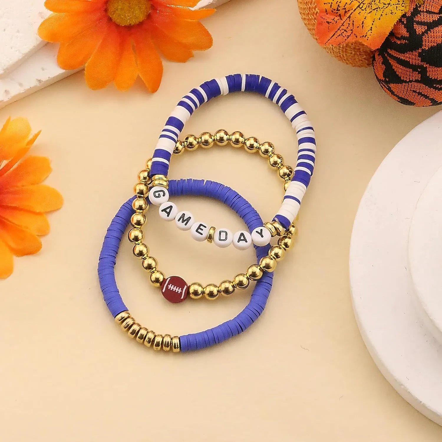 CSIYANJRY99 Game Day Bracelets for Women Football Bracelets Red Black Blue Heishi Clay Beaded Stretch Bracelets Stackable Friendship Bracelet Set Summer Beach Accessories Outfits Jewelry