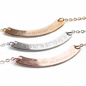 Curved Your Name Necklace with Diamond Engraving Personalized Gift Elegance Redefined