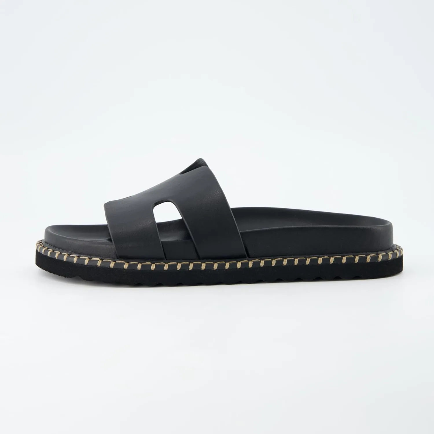 CUSHIONAIRE Crisp Women??s Slide Sandal ?C Faux Leather Cutout Slip-On with Artisan Stitching & Memory Foam, Wide Widths Available