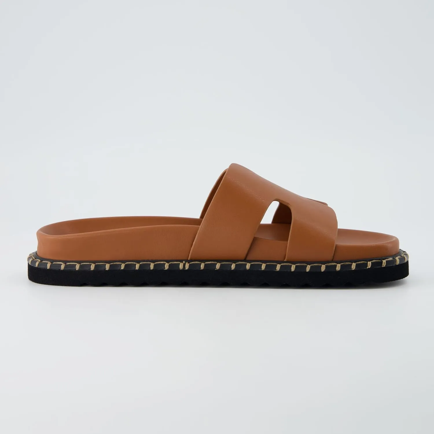 CUSHIONAIRE Crisp Women??s Slide Sandal ?C Faux Leather Cutout Slip-On with Artisan Stitching & Memory Foam, Wide Widths Available
