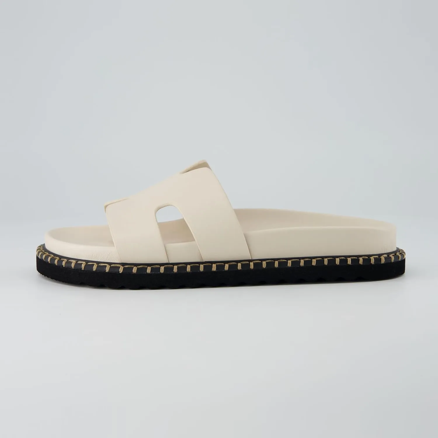 CUSHIONAIRE Crisp Women??s Slide Sandal ?C Faux Leather Cutout Slip-On with Artisan Stitching & Memory Foam, Wide Widths Available
