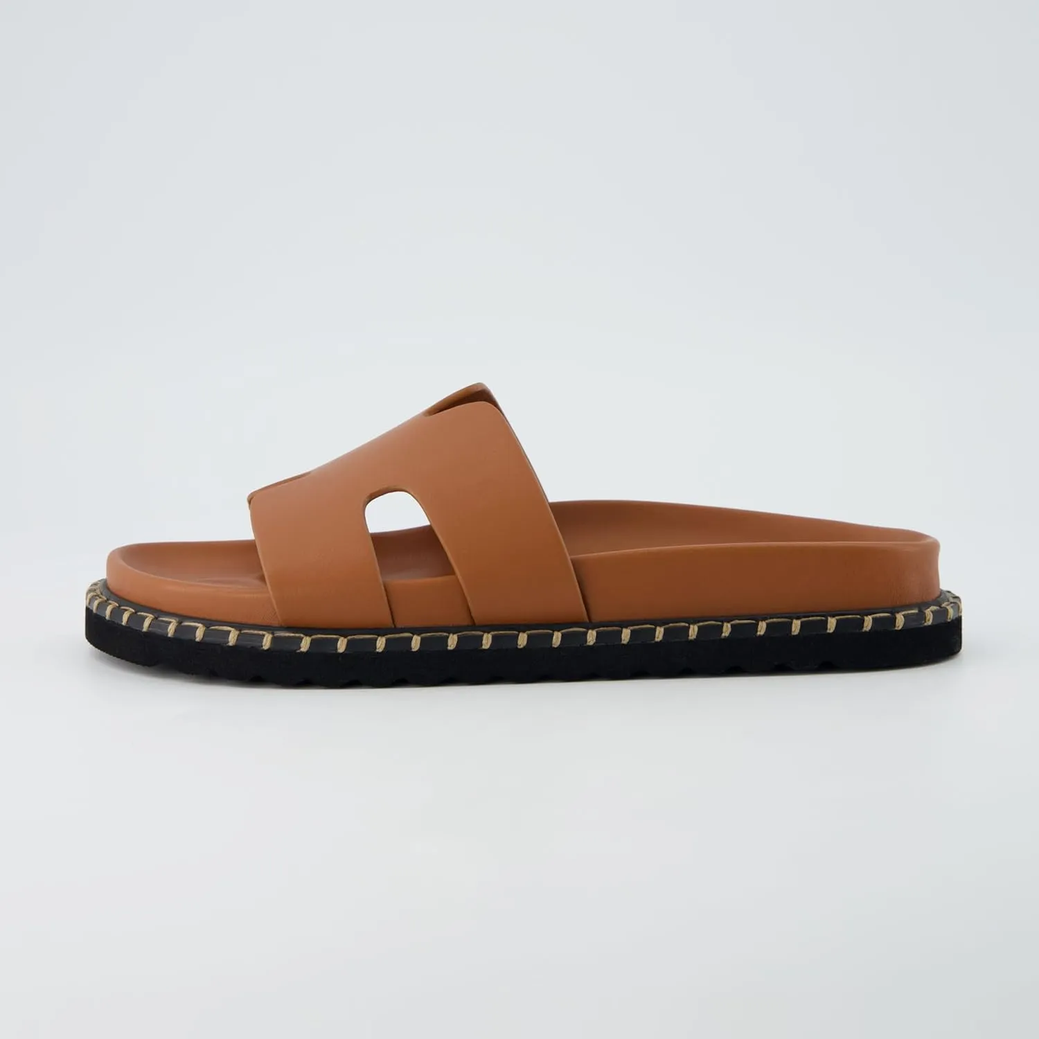 CUSHIONAIRE Crisp Women??s Slide Sandal ?C Faux Leather Cutout Slip-On with Artisan Stitching & Memory Foam, Wide Widths Available