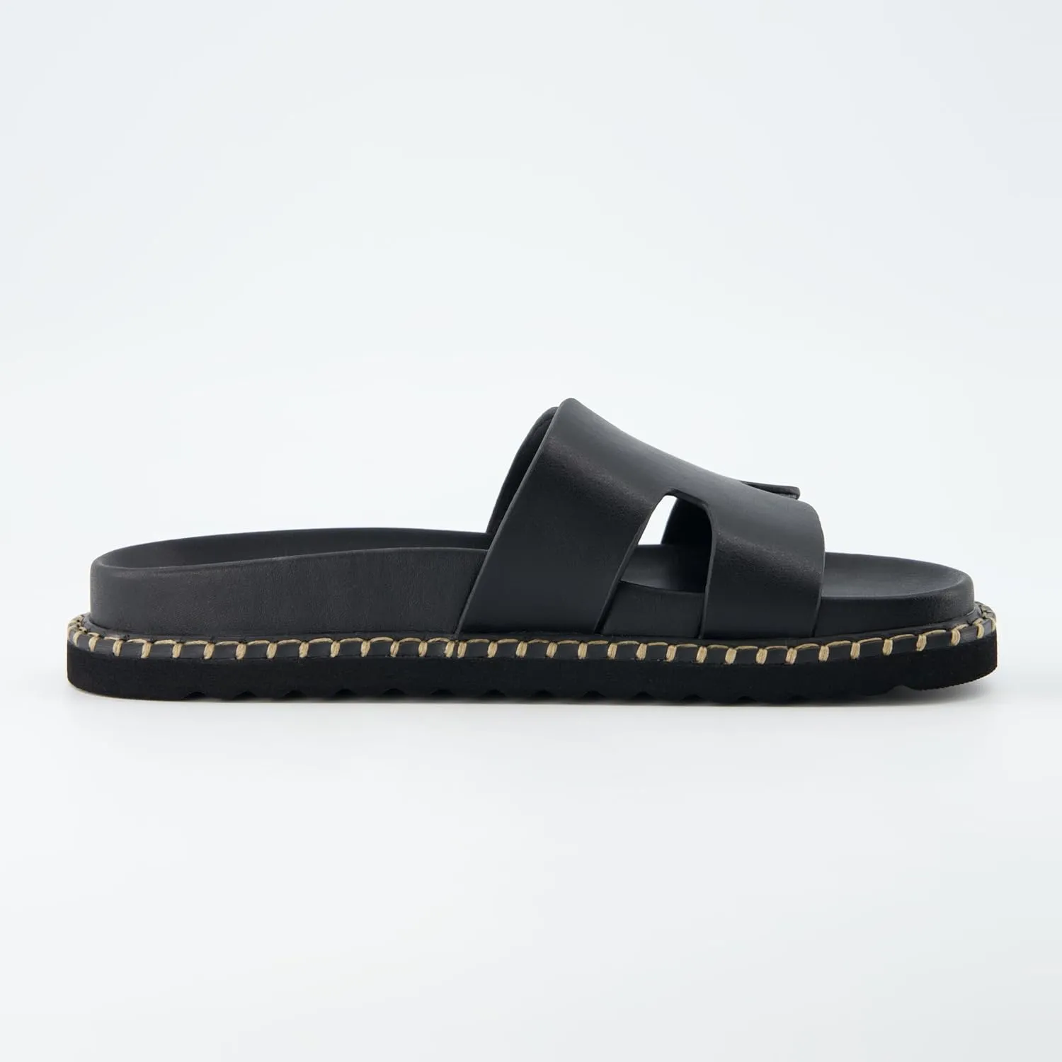 CUSHIONAIRE Crisp Women??s Slide Sandal ?C Faux Leather Cutout Slip-On with Artisan Stitching & Memory Foam, Wide Widths Available
