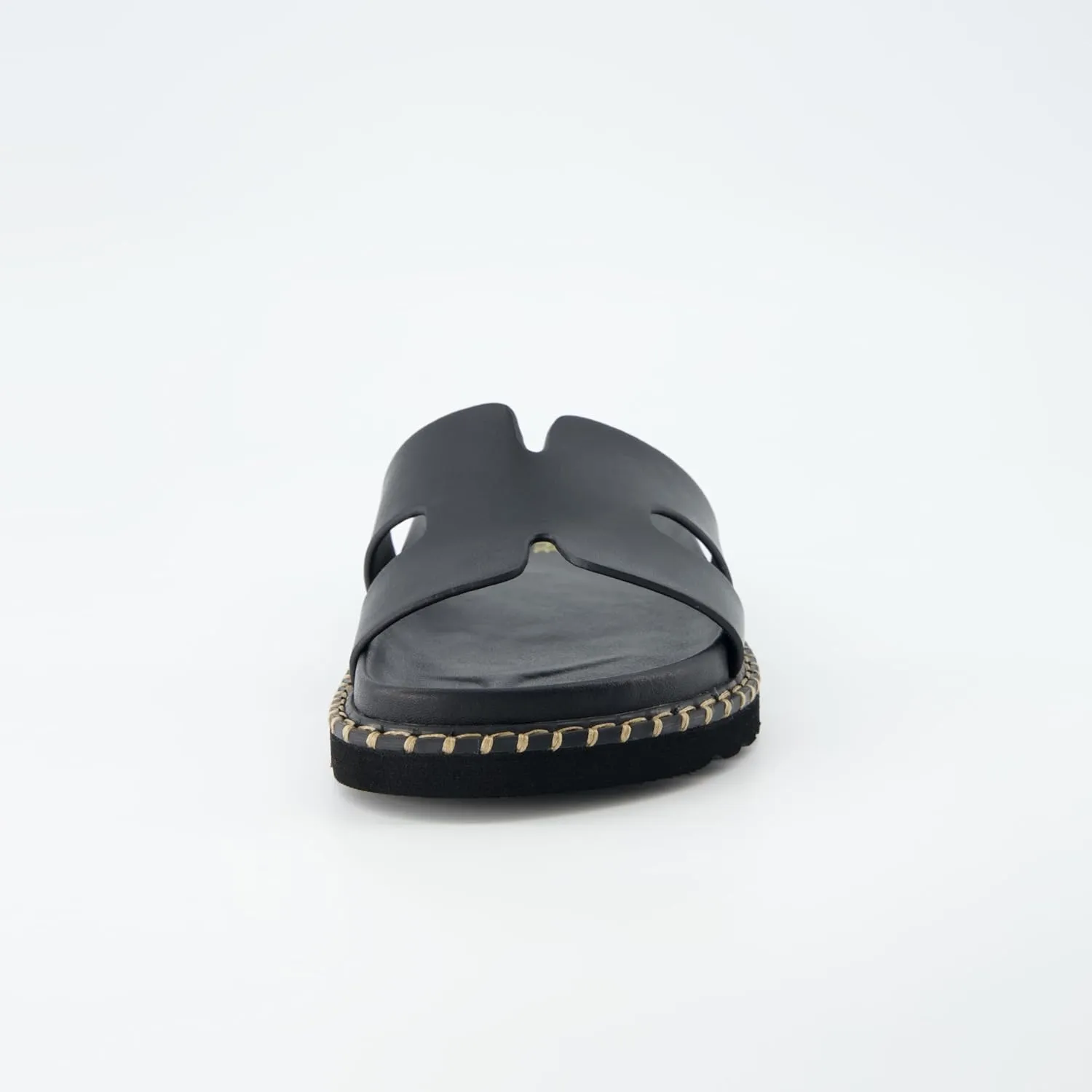 CUSHIONAIRE Crisp Women??s Slide Sandal ?C Faux Leather Cutout Slip-On with Artisan Stitching & Memory Foam, Wide Widths Available