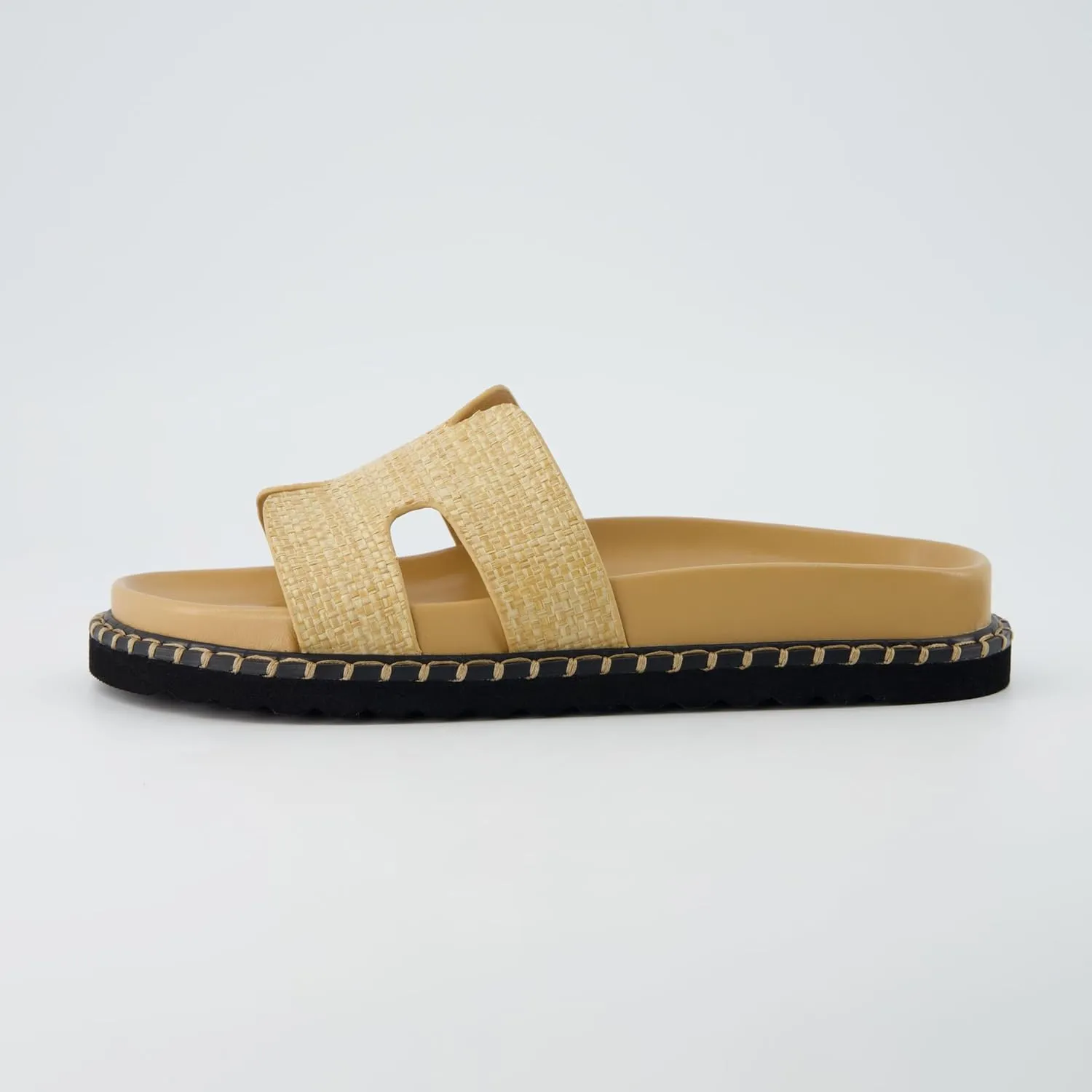 CUSHIONAIRE Crisp Women??s Slide Sandal ?C Faux Leather Cutout Slip-On with Artisan Stitching & Memory Foam, Wide Widths Available