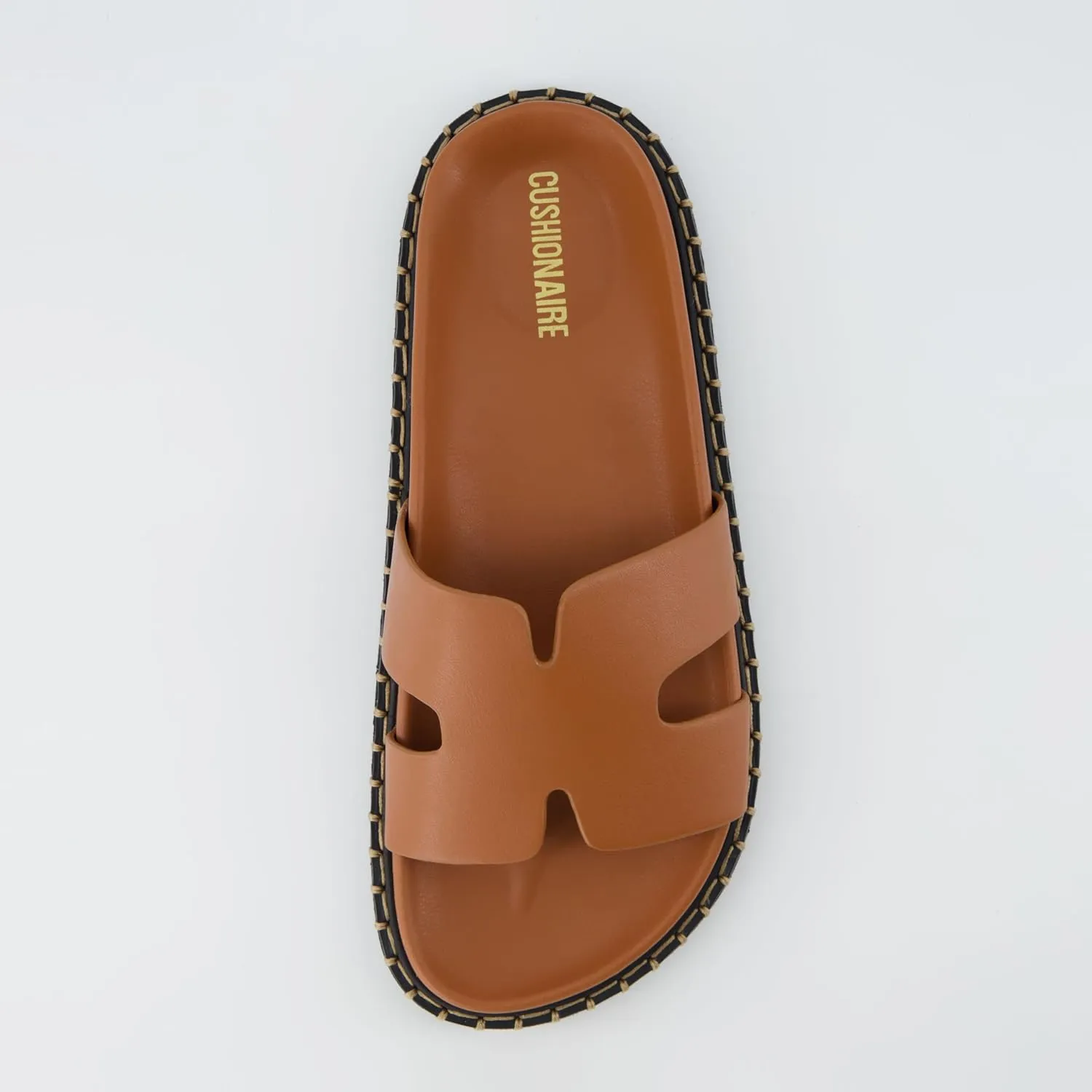 CUSHIONAIRE Crisp Women??s Slide Sandal ?C Faux Leather Cutout Slip-On with Artisan Stitching & Memory Foam, Wide Widths Available