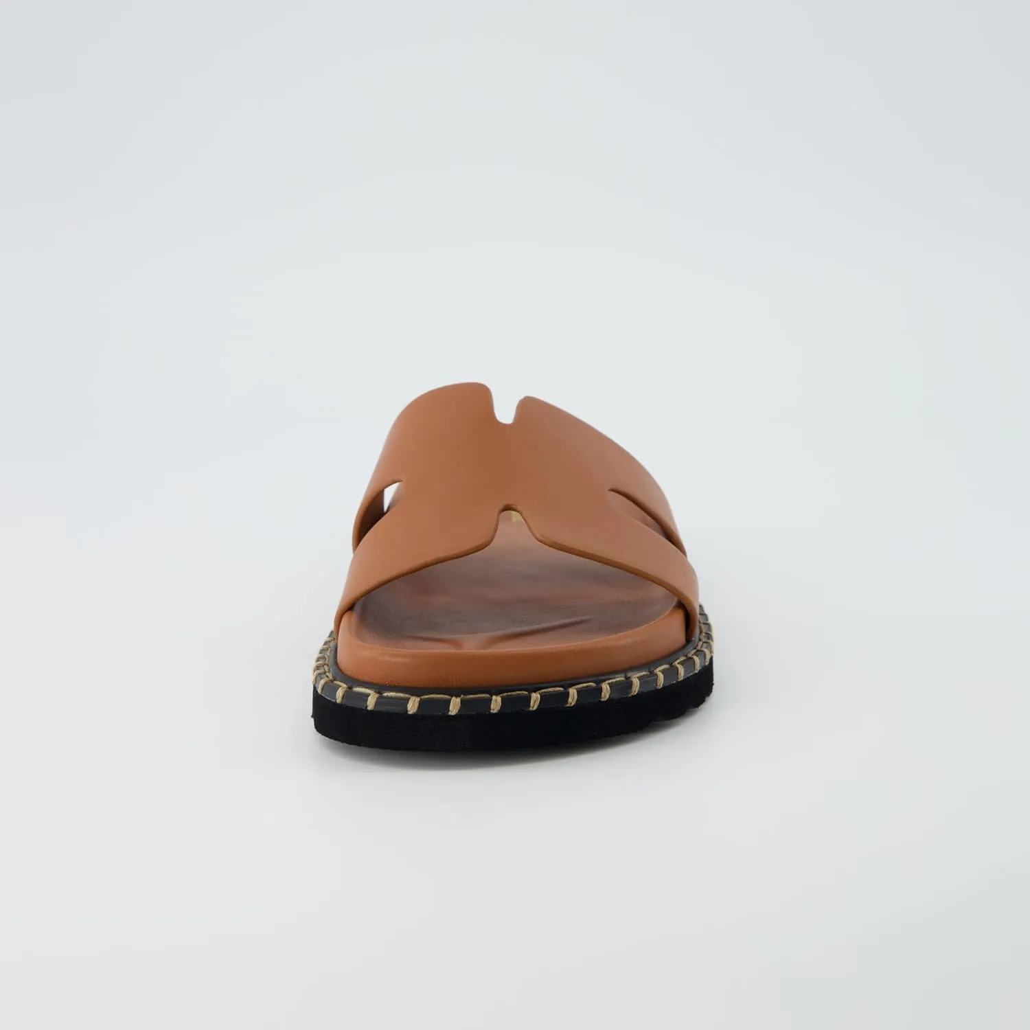 CUSHIONAIRE Crisp Women??s Slide Sandal ?C Faux Leather Cutout Slip-On with Artisan Stitching & Memory Foam, Wide Widths Available