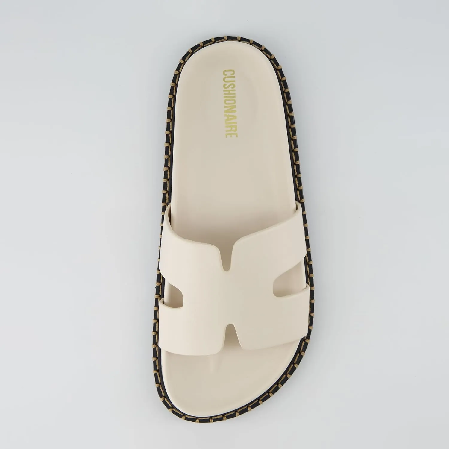 CUSHIONAIRE Crisp Women??s Slide Sandal ?C Faux Leather Cutout Slip-On with Artisan Stitching & Memory Foam, Wide Widths Available