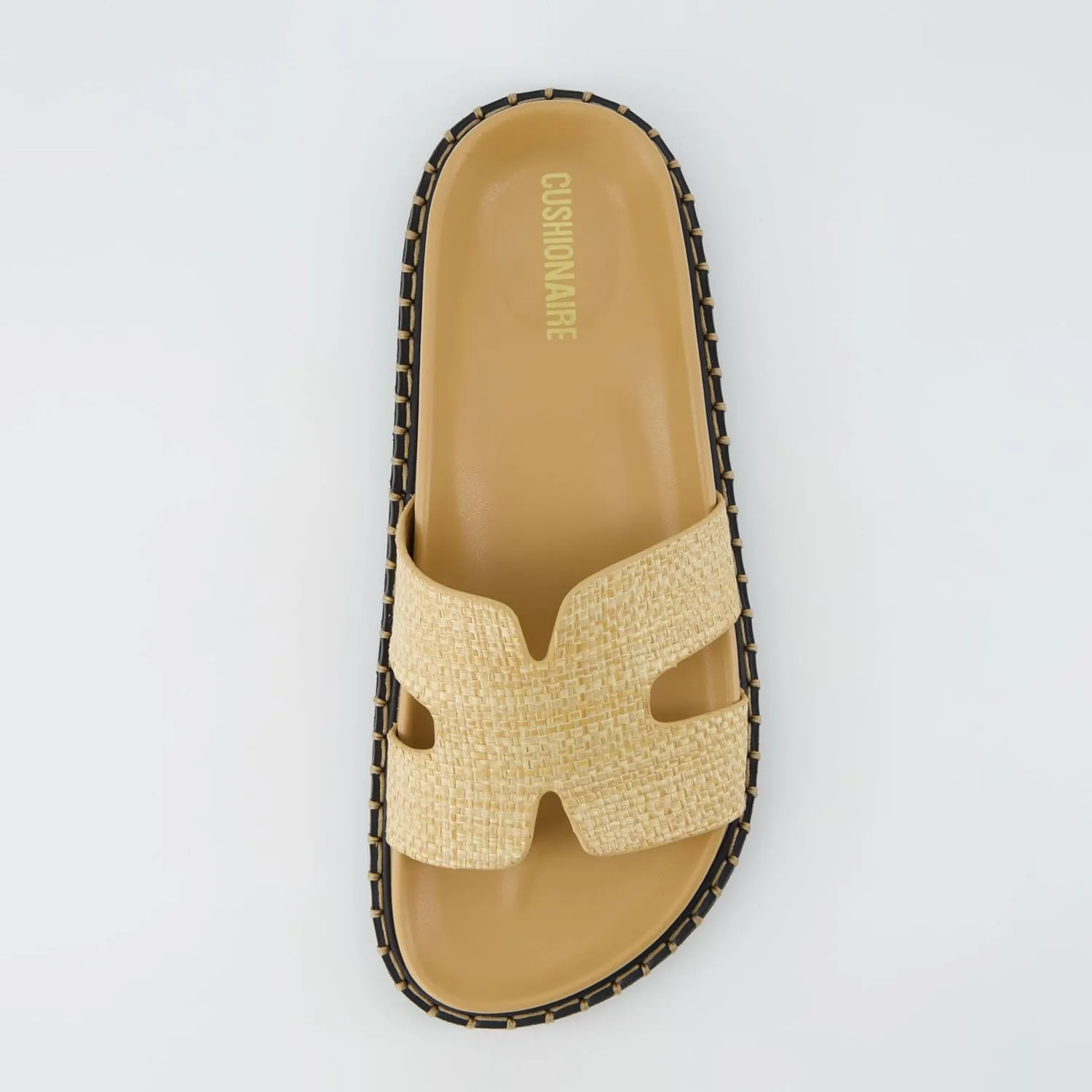 CUSHIONAIRE Crisp Women??s Slide Sandal ?C Faux Leather Cutout Slip-On with Artisan Stitching & Memory Foam, Wide Widths Available