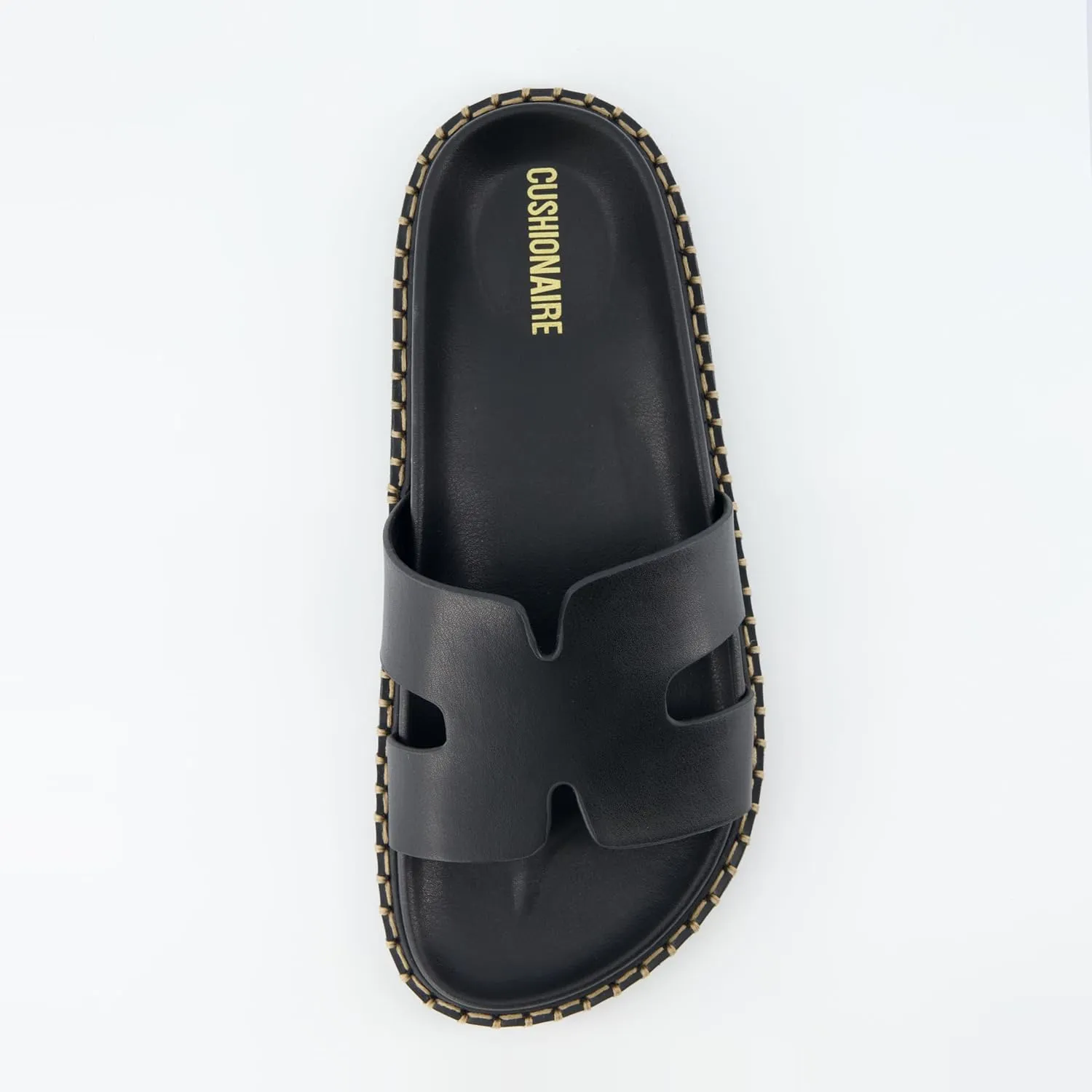 CUSHIONAIRE Crisp Women??s Slide Sandal ?C Faux Leather Cutout Slip-On with Artisan Stitching & Memory Foam, Wide Widths Available
