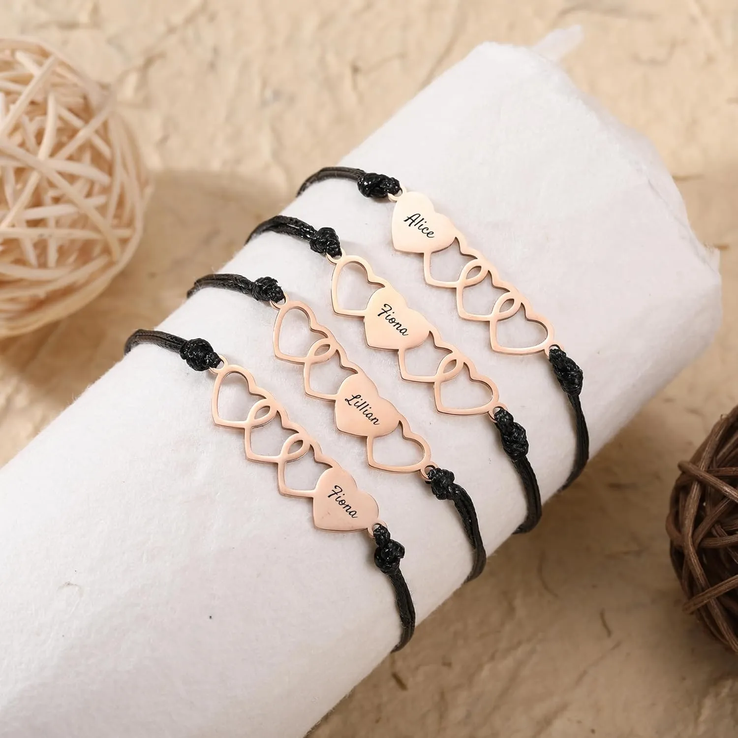 Custom Heart Name Bracelets Set Stainless Steel Love Heart Bracelets with Custom Names Personalized Besties Sisters Friendship Bracelets Jewelry Gifts for Best Friends