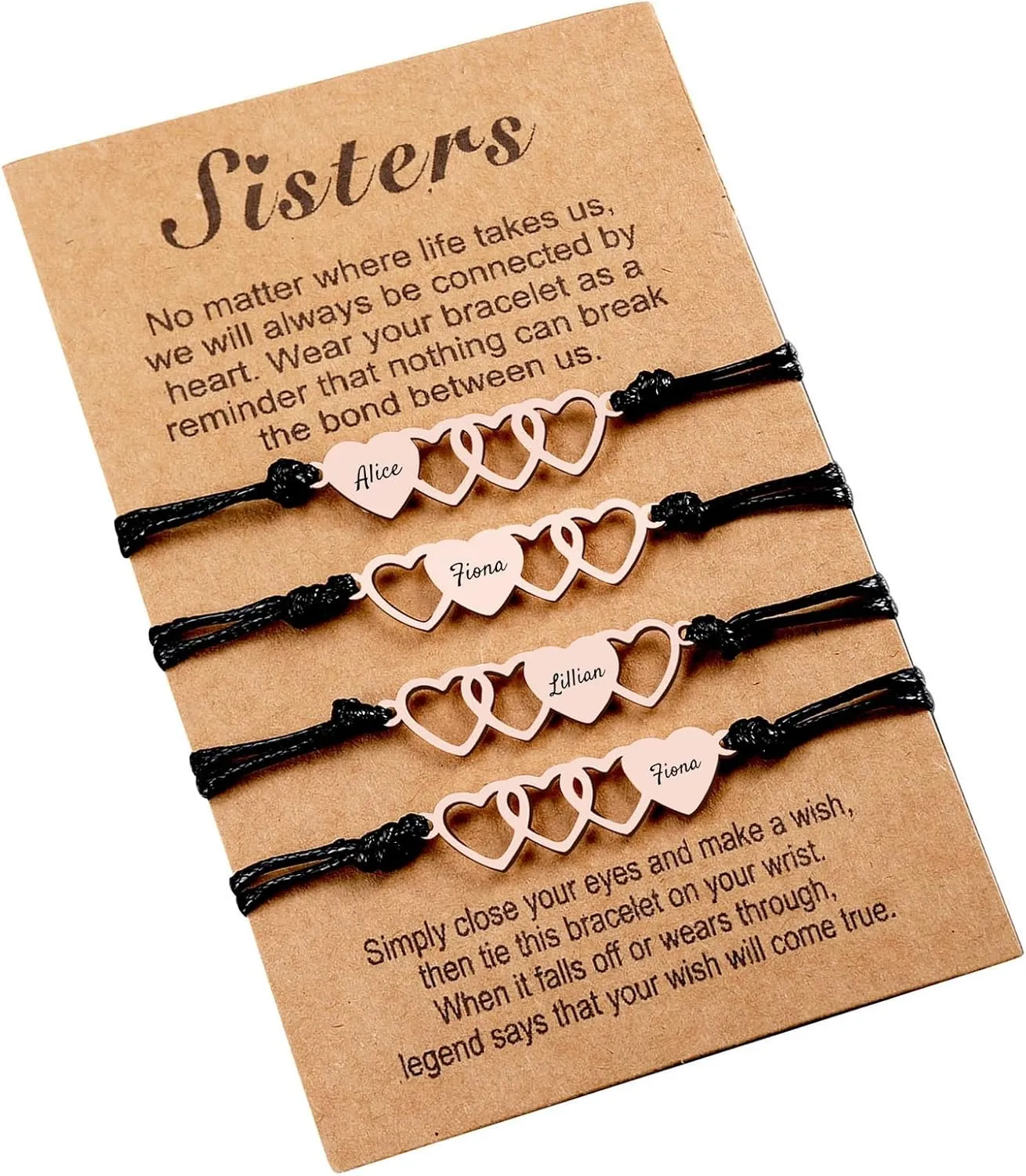 Custom Heart Name Bracelets Set Stainless Steel Love Heart Bracelets with Custom Names Personalized Besties Sisters Friendship Bracelets Jewelry Gifts for Best Friends
