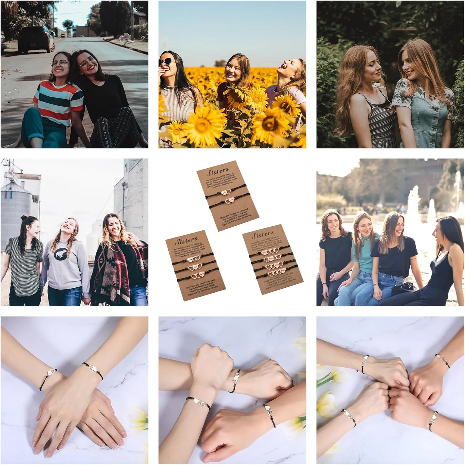 Custom Heart Name Bracelets Set Stainless Steel Love Heart Bracelets with Custom Names Personalized Besties Sisters Friendship Bracelets Jewelry Gifts for Best Friends