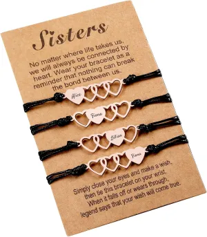 Custom Heart Name Bracelets Set Stainless Steel Love Heart Bracelets with Custom Names Personalized Besties Sisters Friendship Bracelets Jewelry Gifts for Best Friends
