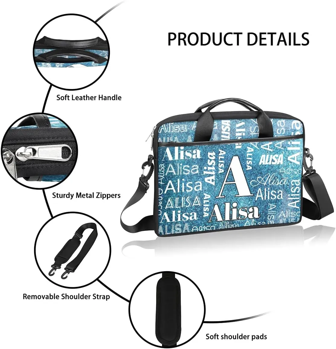 Custom Laptop Bag for Women Men Personalized Name 13 14 15.6 inch Laptop Messenger Shoulder Bags