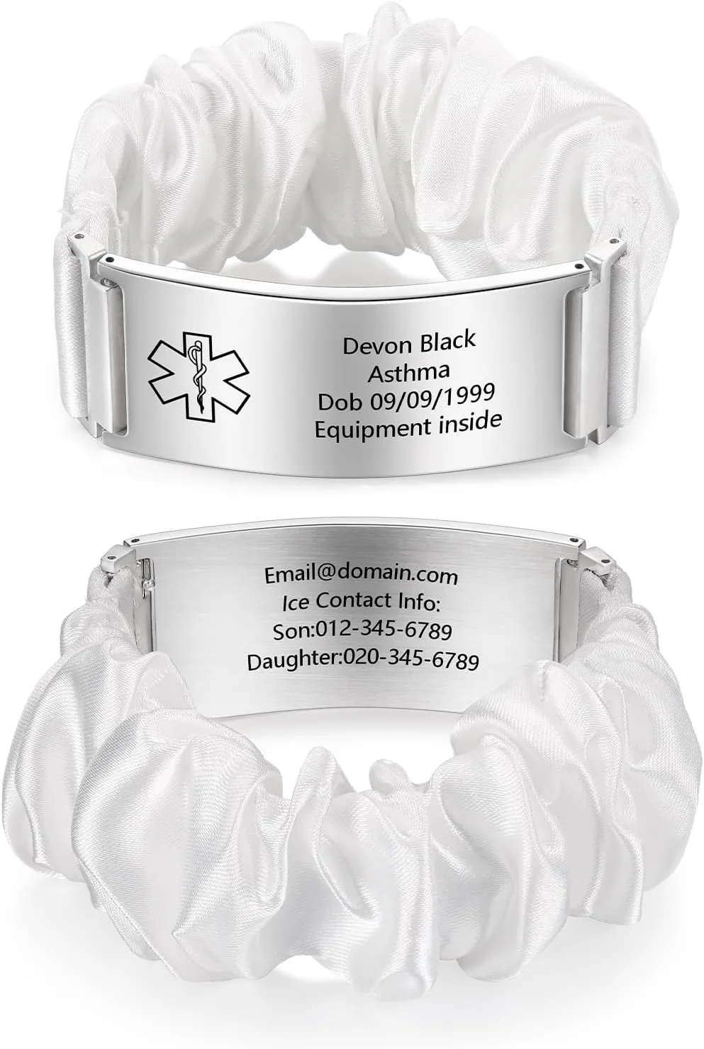 Custom Medical Alert Bracelets for Women Personalized Medical ID Bracelets Stainless Steel Elastic Stretchable Emergency ID Bracelets
