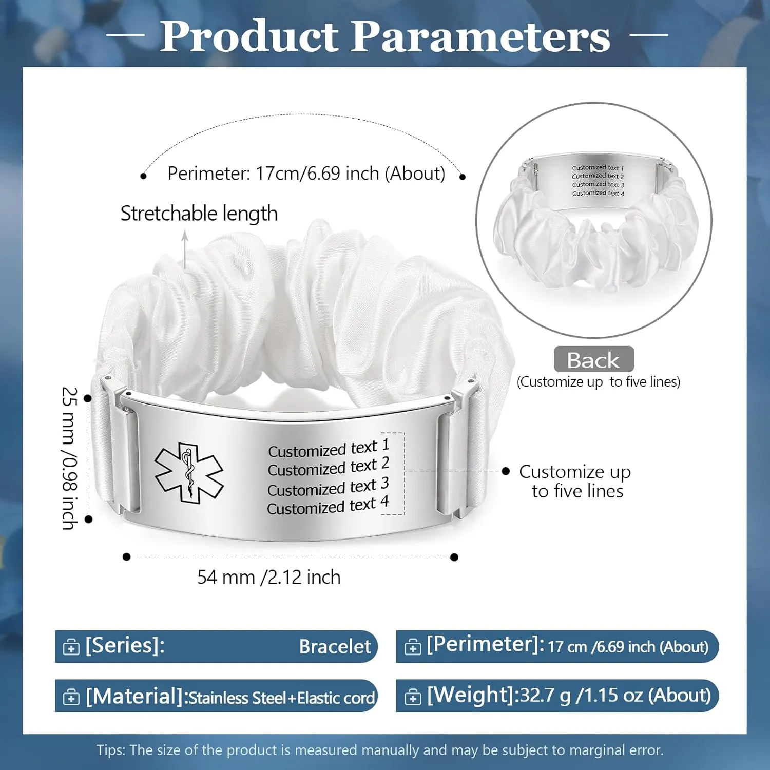 Custom Medical Alert Bracelets for Women Personalized Medical ID Bracelets Stainless Steel Elastic Stretchable Emergency ID Bracelets