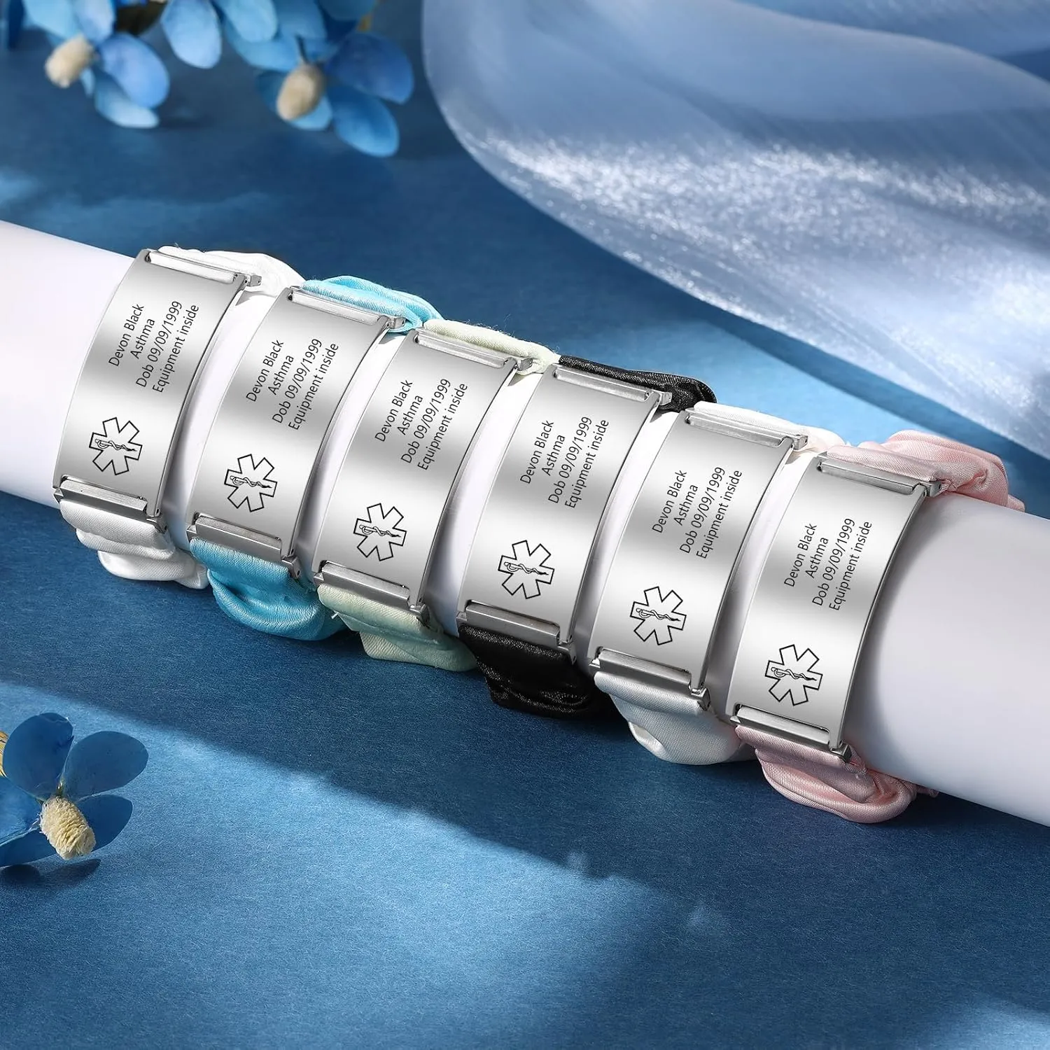 Custom Medical Alert Bracelets for Women Personalized Medical ID Bracelets Stainless Steel Elastic Stretchable Emergency ID Bracelets