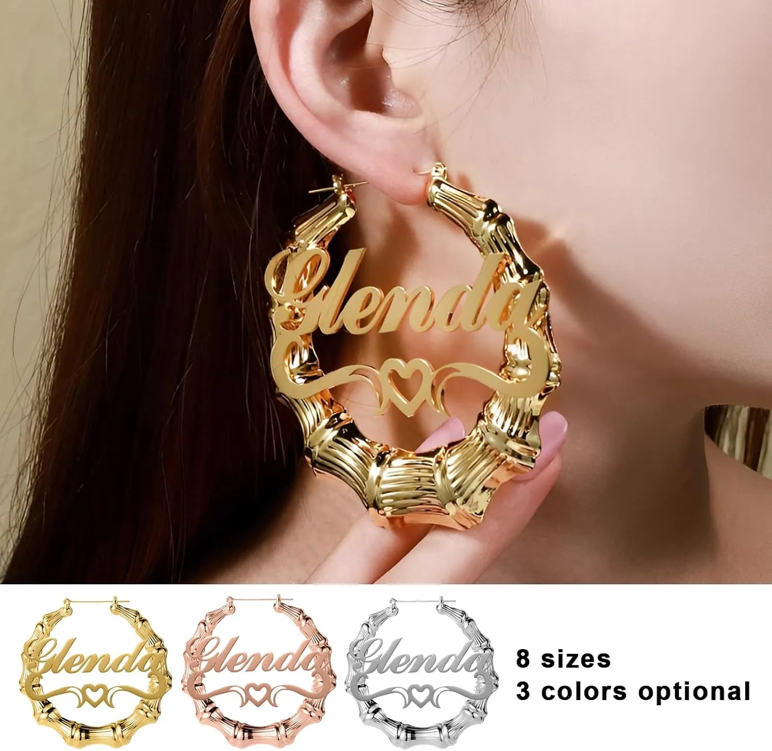 Custom Name Earrings Personalized Bamboo Hoop Earrings 18K Gold Plated Customize Earrings for Women Girls Hip-Hop Fashion Jewelry Gift