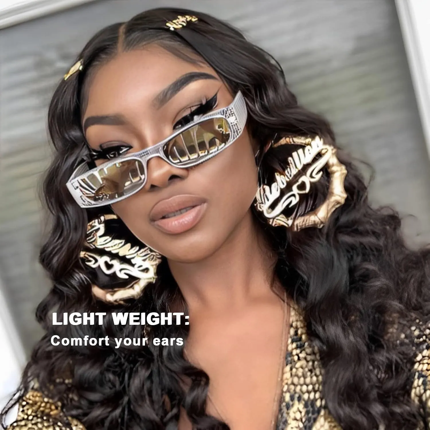 Custom Name Earrings Personalized Bamboo Hoop Earrings 18K Gold Plated Customize Earrings for Women Girls Hip-Hop Fashion Jewelry Gift