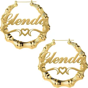 Custom Name Earrings Personalized Bamboo Hoop Earrings 18K Gold Plated Customize Earrings for Women Girls Hip-Hop Fashion Jewelry Gift