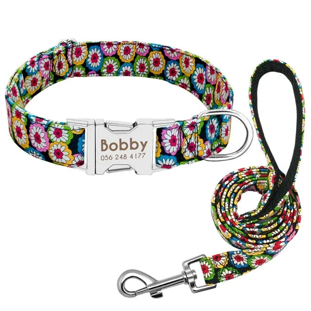 Custom Nylon Tag Collar for  Cat, Puppy and Dog. Leash Personalized. Pet Nameplate ID Collars Adjustable
