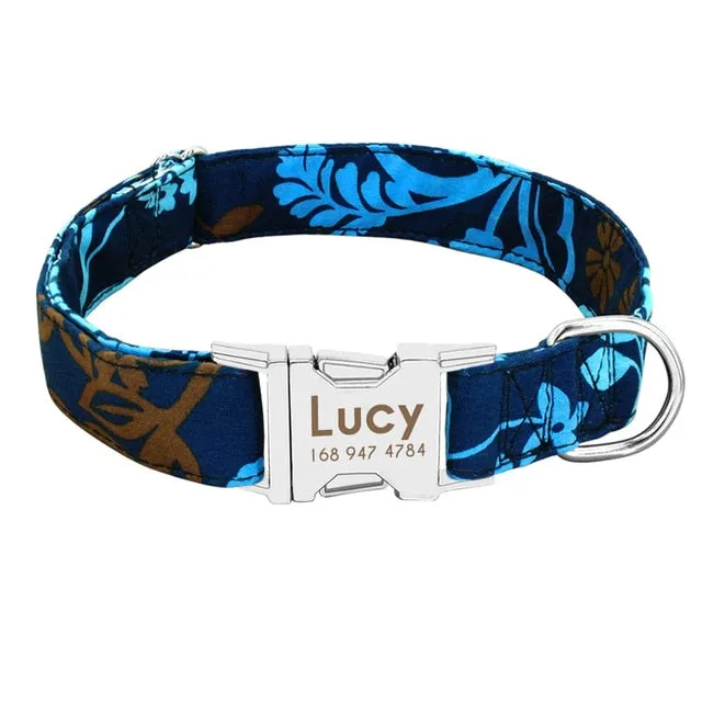 Custom Nylon Tag Collar for  Cat, Puppy and Dog. Leash Personalized. Pet Nameplate ID Collars Adjustable