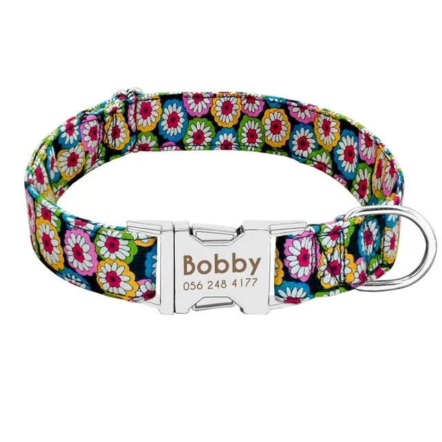 Custom Nylon Tag Collar for  Cat, Puppy and Dog. Leash Personalized. Pet Nameplate ID Collars Adjustable